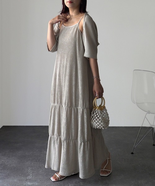 Riberry（リベリー）の「楊柳シャーリングキャミワンピース×ショートボレロset（ワンピース・レディース・オレンジ/チャコールグレー/ブラック/グレイッシュベージュ・MEDIUM）」の14枚目の写真