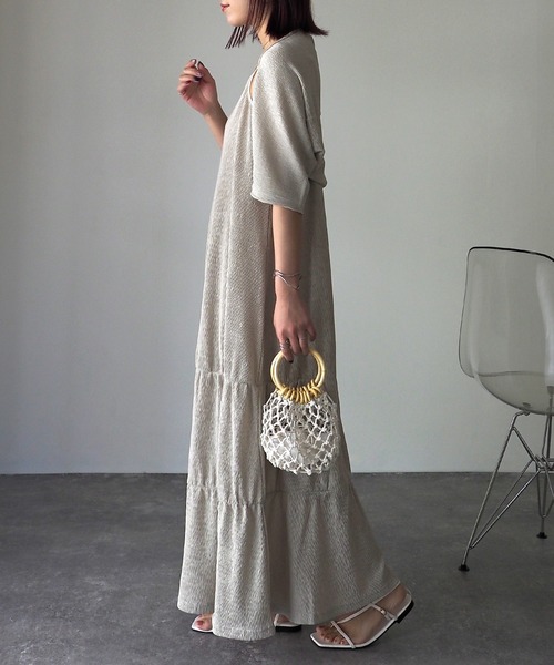 Riberry（リベリー）の「楊柳シャーリングキャミワンピース×ショートボレロset（ワンピース・レディース・オレンジ/チャコールグレー/ブラック/グレイッシュベージュ・MEDIUM）」の9枚目の写真