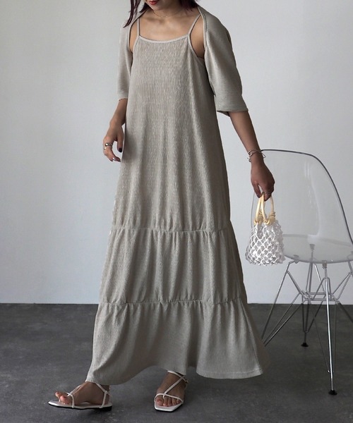 Riberry（リベリー）の「楊柳シャーリングキャミワンピース×ショートボレロset（ワンピース・レディース・オレンジ/チャコールグレー/ブラック/グレイッシュベージュ・MEDIUM）」の11枚目の写真