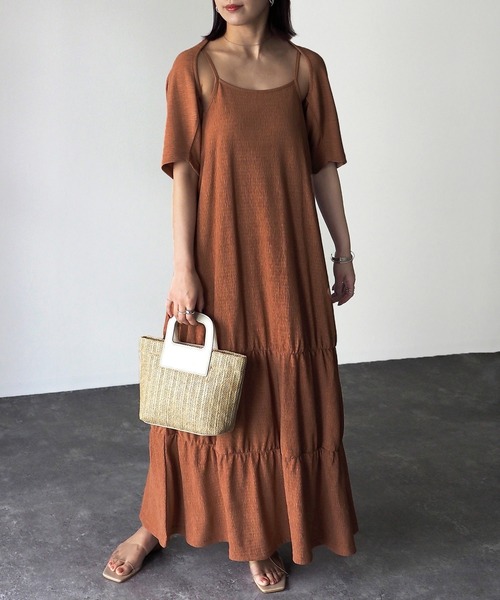 Riberry（リベリー）の「楊柳シャーリングキャミワンピース×ショートボレロset（ワンピース・レディース・オレンジ/チャコールグレー/ブラック/グレイッシュベージュ・MEDIUM）」の18枚目の写真