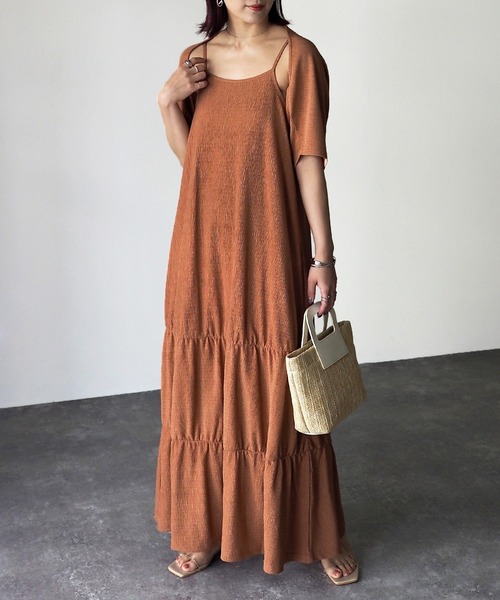 Riberry（リベリー）の「楊柳シャーリングキャミワンピース×ショートボレロset（ワンピース・レディース・オレンジ/チャコールグレー/ブラック/グレイッシュベージュ・MEDIUM）」の12枚目の写真