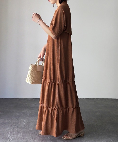 Riberry（リベリー）の「楊柳シャーリングキャミワンピース×ショートボレロset（ワンピース・レディース・オレンジ/チャコールグレー/ブラック/グレイッシュベージュ・MEDIUM）」の7枚目の写真