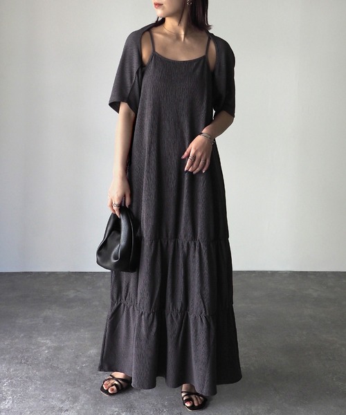 Riberry（リベリー）の「楊柳シャーリングキャミワンピース×ショートボレロset（ワンピース・レディース・オレンジ/チャコールグレー/ブラック/グレイッシュベージュ・MEDIUM）」の8枚目の写真