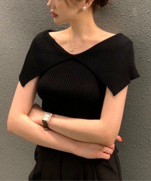 LOPASS(ロパス)の「ビッグカラーリブTシャツ/tee(Tシャツ/カットソー・レディース・ブラック/アイボリー・FREE)」の2枚目の写真