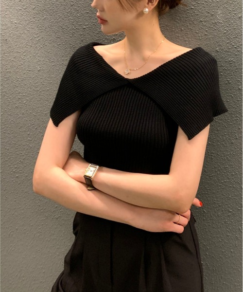 LOPASS(ロパス)の「ビッグカラーリブTシャツ/tee(Tシャツ/カットソー・レディース・ブラック/アイボリー・FREE)」の11枚目の写真