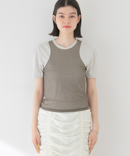 JOINT WORKS（ジョイントワークス）の「シアーコンパクトTシャツ（Tシャツ/カットソー・レディース・チャコールグレー/ブラック・FREE）」の7枚目の写真