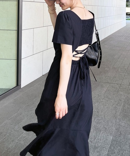 SPIRALGIRL（スパイラルガール）の「バックレースアップスリットロングワンピース（ワンピース・レディース・ブラック/ブルー/その他・FREE）」の6枚目の写真