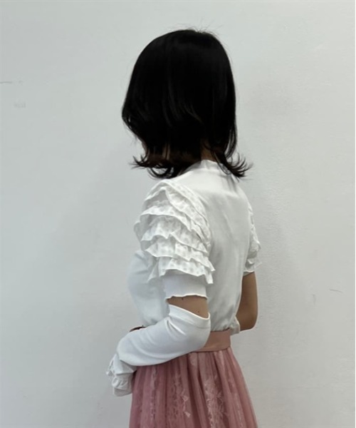 axes femme POETIQUE(アクシーズファムポエティック)の「アームカバー付フリル袖プルオーバー(Tシャツ/カットソー・レディース・キナリ/ワイン/ブラック・MEDIUM)」の4枚目の写真
