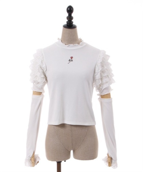 axes femme POETIQUE(アクシーズファムポエティック)の「アームカバー付フリル袖プルオーバー(Tシャツ/カットソー・レディース・キナリ/ワイン/ブラック・MEDIUM)」の6枚目の写真