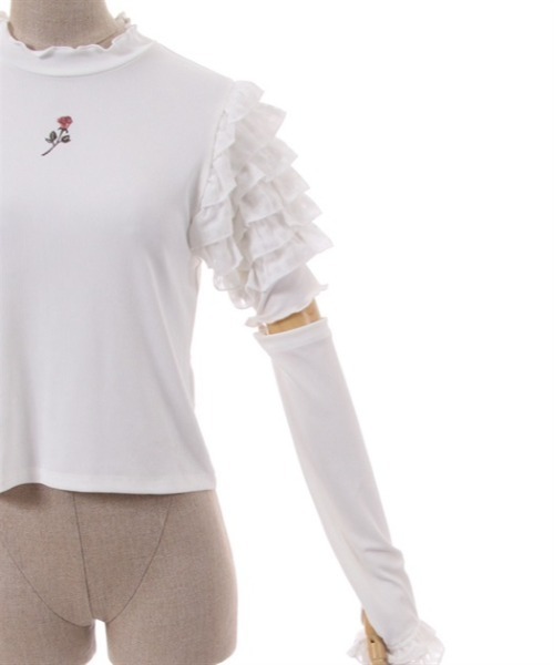 axes femme POETIQUE(アクシーズファムポエティック)の「アームカバー付フリル袖プルオーバー(Tシャツ/カットソー・レディース・キナリ/ワイン/ブラック・MEDIUM)」の14枚目の写真