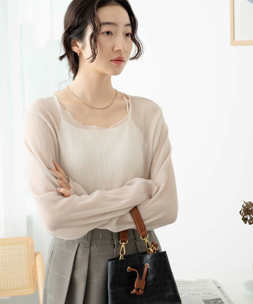 WEGO（ウィゴー）の「WEGO/シアープリーツメロウロンT（Tシャツ/カットソー・レディース・ブラック/グリーン/オフホワイト/ベージュ/ホワイト系その他・FREE）」の2枚目の写真