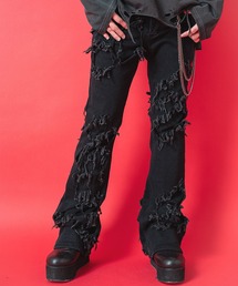 a.p.o.v. クラッシュ＆ダメージデニムスリムフレアパンツ