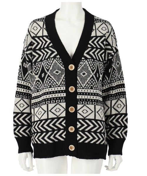 anap mimpi（アナップミンピ）の「オルテガ デザイン Vネック ニット カーディガン（カーディガン/ボレロ・レディース・ブラック/アイボリー・FREE）」の16枚目の写真