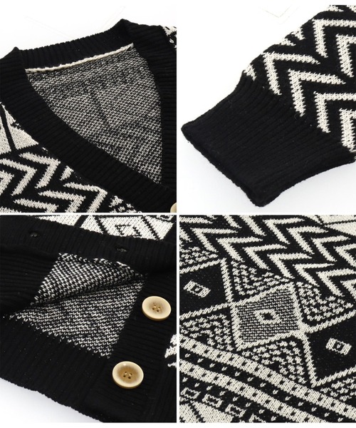 anap mimpi（アナップミンピ）の「オルテガ デザイン Vネック ニット カーディガン（カーディガン/ボレロ・レディース・ブラック/アイボリー・FREE）」の18枚目の写真
