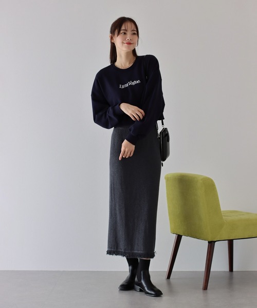 BLUEEAST（ブルーイースト）の「フリンジニットタイトスカート（スカート・レディース・ブラック/アイボリー/グレー・MEDIUM）」の17枚目の写真