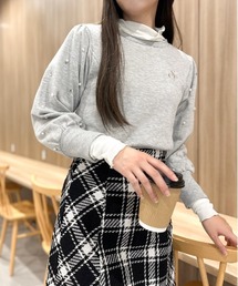 裏起毛袖ビジュークロップドカットソー