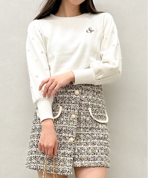 セール】裏起毛袖ビジュークロップドカットソー（Tシャツ