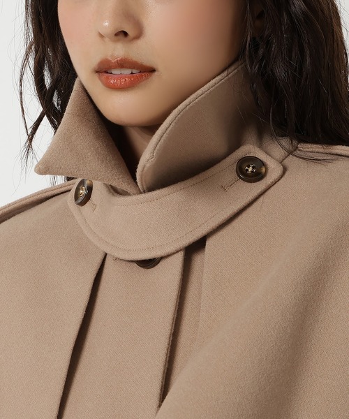 REDYAZEL（レディアゼル）の「スタンドカラーショートコート（ステンカラーコート・レディース・キャメル/ピンク/ブラック/オフホワイト・MEDIUM/SMALL）」の5枚目の写真