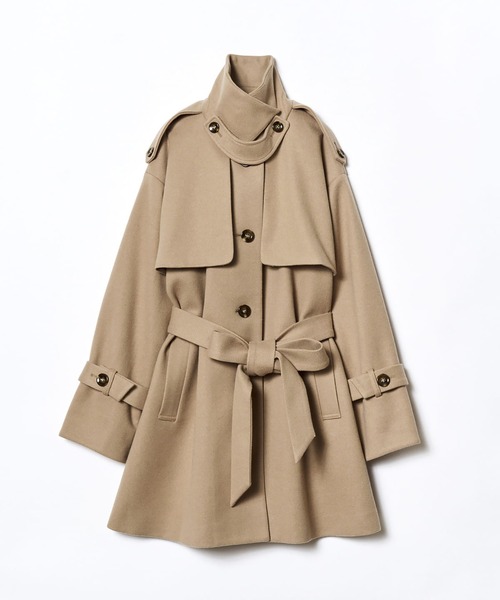 REDYAZEL（レディアゼル）の「スタンドカラーショートコート（ステンカラーコート・レディース・キャメル/ピンク/ブラック/オフホワイト・MEDIUM/SMALL）」の8枚目の写真