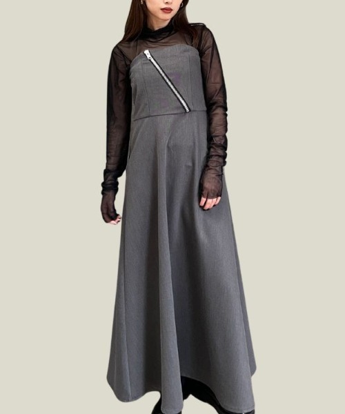 LEANN MOMENT(リーンモーメント)の「Zip baretop dress(ワンピース・レディース・ブラック/グレー・SMALL/MEDIUM)」の1枚目の写真