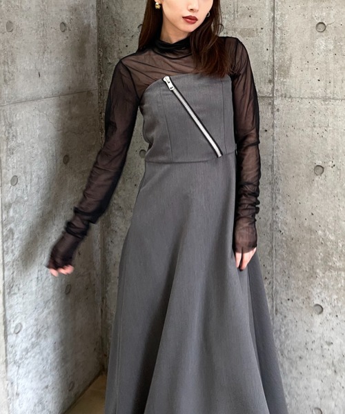 LEANN MOMENT(リーンモーメント)の「Zip baretop dress(ワンピース・レディース・ブラック/グレー・SMALL/MEDIUM)」の6枚目の写真