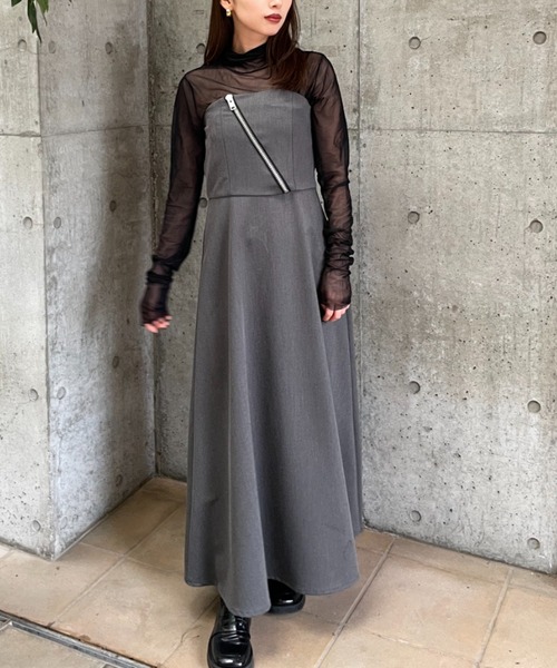 LEANN MOMENT(リーンモーメント)の「Zip baretop dress(ワンピース・レディース・ブラック/グレー・SMALL/MEDIUM)」の8枚目の写真