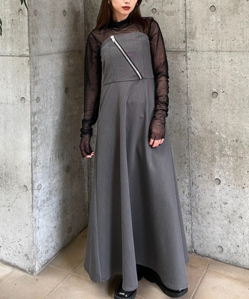 LEANN MOMENT(リーンモーメント)の「Zip baretop dress(ワンピース・レディース・ブラック/グレー・SMALL/MEDIUM)」の5枚目の写真