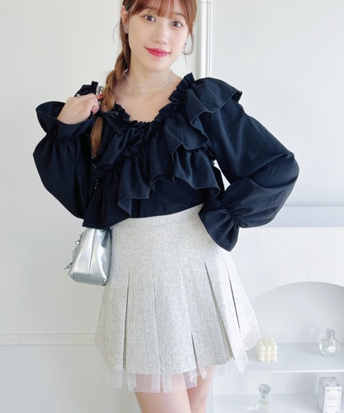 Loueme(ルエム)の「クロスフリルリボン2WAYショートブラウス(シャツ/ブラウス・レディース・ピンク/ブラック/ホワイト・FREE)」の12枚目の写真