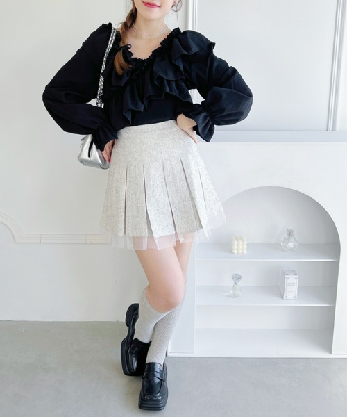 Loueme(ルエム)の「クロスフリルリボン2WAYショートブラウス(シャツ/ブラウス・レディース・ピンク/ブラック/ホワイト・FREE)」の15枚目の写真