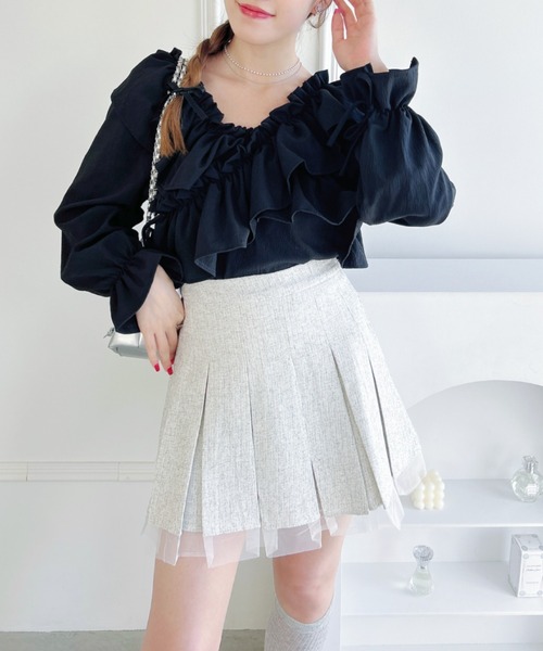 Loueme(ルエム)の「クロスフリルリボン2WAYショートブラウス(シャツ/ブラウス・レディース・ピンク/ブラック/ホワイト・FREE)」の13枚目の写真