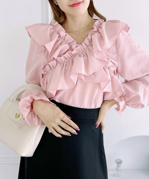 Loueme(ルエム)の「クロスフリルリボン2WAYショートブラウス(シャツ/ブラウス・レディース・ピンク/ブラック/ホワイト・FREE)」の19枚目の写真