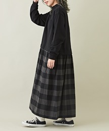 CUBE SUGAR | スウェット×チェック切替スタンドカラーワンピース(ワンピース)