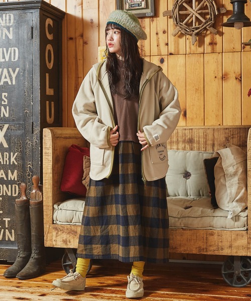 CUBE SUGAR（キューブシュガー）の「スウェット×チェック切替スタンドカラーワンピース（ワンピース・レディース・ブラック/ブラウン/ネイビー・M）」の8枚目の写真