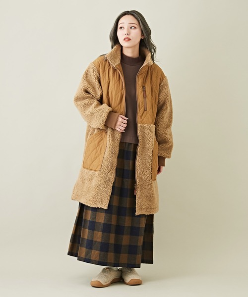 CUBE SUGAR（キューブシュガー）の「スウェット×チェック切替スタンドカラーワンピース（ワンピース・レディース・ブラック/ブラウン/ネイビー・M）」の9枚目の写真