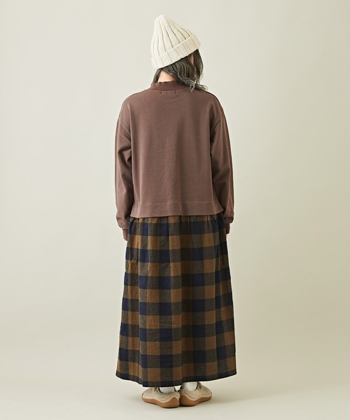 CUBE SUGAR（キューブシュガー）の「スウェット×チェック切替スタンドカラーワンピース（ワンピース・レディース・ブラック/ブラウン/ネイビー・M）」の12枚目の写真