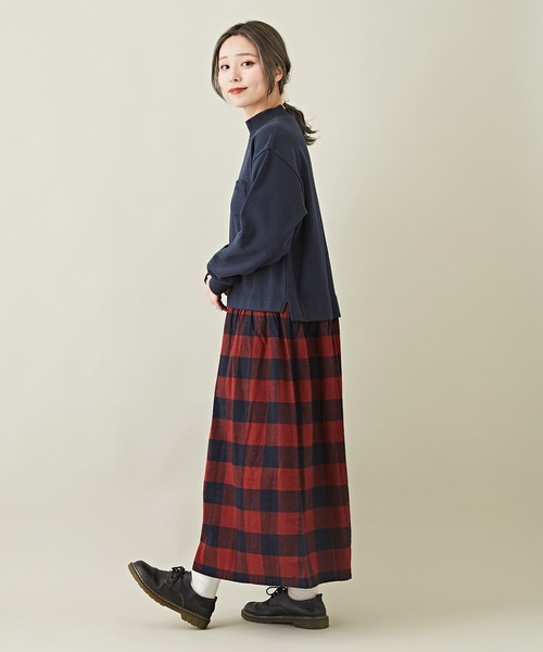 CUBE SUGAR（キューブシュガー）の「スウェット×チェック切替スタンドカラーワンピース（ワンピース・レディース・ブラック/ブラウン/ネイビー・M）」の15枚目の写真