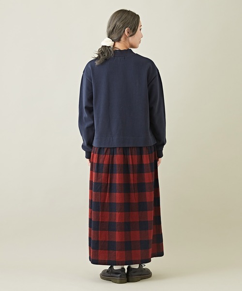 CUBE SUGAR（キューブシュガー）の「スウェット×チェック切替スタンドカラーワンピース（ワンピース・レディース・ブラック/ブラウン/ネイビー・M）」の16枚目の写真