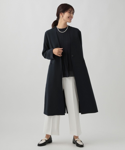 Elura(エルーラ)の「<セレモニーでも仕事でも使える!>Vネックコート/988739(ノーカラーコート・レディース・ネイビー/グレイッシュベージュ・FREE)」の5枚目の写真