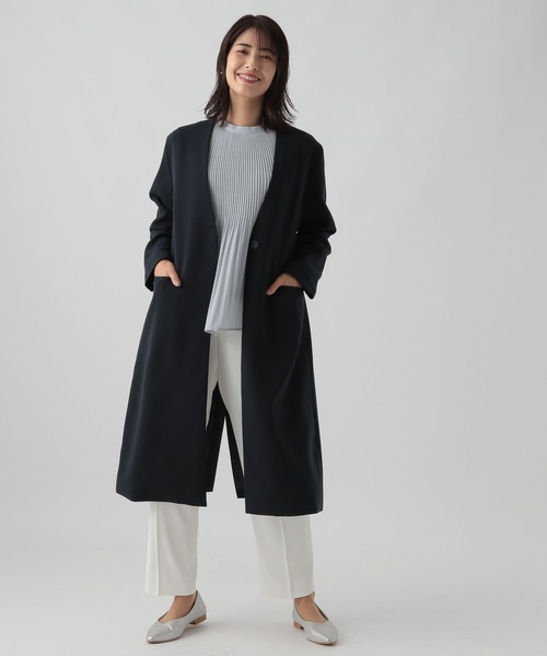 Elura(エルーラ)の「<セレモニーでも仕事でも使える!>Vネックコート/988739(ノーカラーコート・レディース・ネイビー/グレイッシュベージュ・FREE)」の6枚目の写真