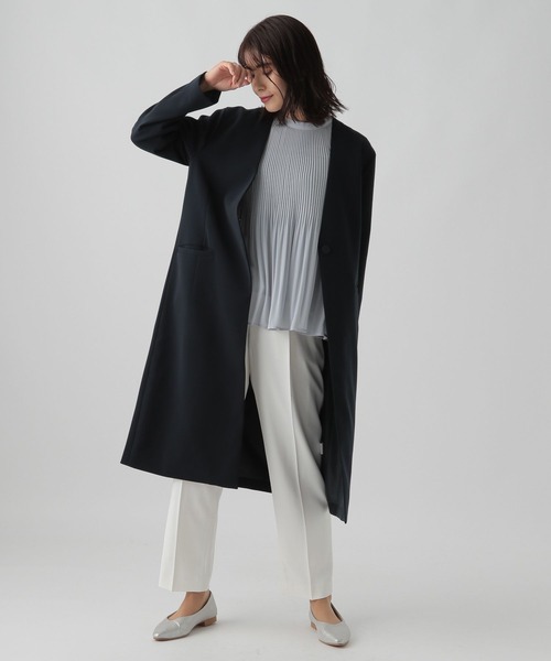Elura(エルーラ)の「<セレモニーでも仕事でも使える!>Vネックコート/988739(ノーカラーコート・レディース・ネイビー/グレイッシュベージュ・FREE)」の7枚目の写真