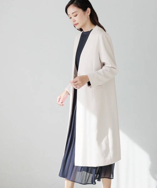 Elura(エルーラ)の「<セレモニーでも仕事でも使える!>Vネックコート/988739(ノーカラーコート・レディース・ネイビー/グレイッシュベージュ・FREE)」の8枚目の写真