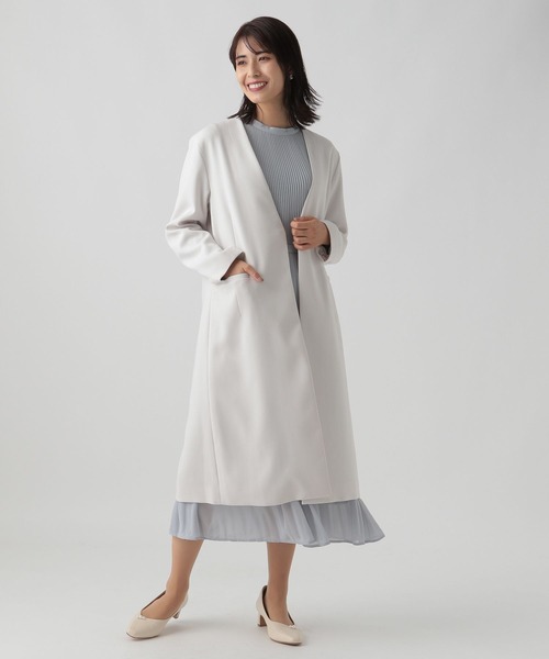 Elura(エルーラ)の「<セレモニーでも仕事でも使える!>Vネックコート/988739(ノーカラーコート・レディース・ネイビー/グレイッシュベージュ・FREE)」の13枚目の写真
