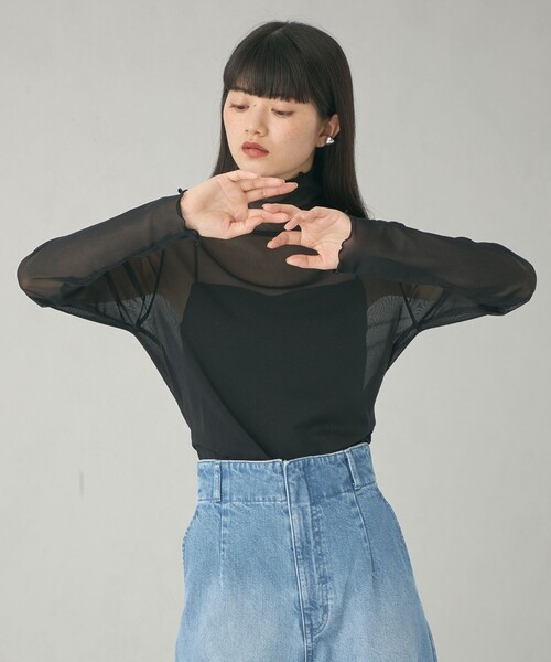 EMMEL REFINES(エメルリファインズ)の「<EMMEL REFINES>EM シアー タートル カットソー(Tシャツ/カットソー・レディース・ホワイト/ブラック/ライム/ダークグレー/シャーベット・FREE)」の6枚目の写真