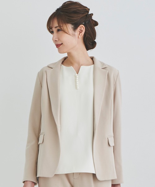 DRESS LAB（ドレスラボ）の「【手洗い可能】キーネックパールブラウス（シャツ/ブラウス・レディース・ネイビー/ピンクベージュ・L/M/LL/S）」の8枚目の写真