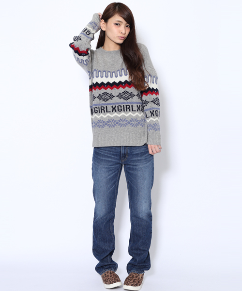 X-girl(エックスガール)の「NORDIC KNIT TOP(ニット/セーター・レディース・ホワイト/アッシュ/ネイビー・2/1)」の5枚目の写真