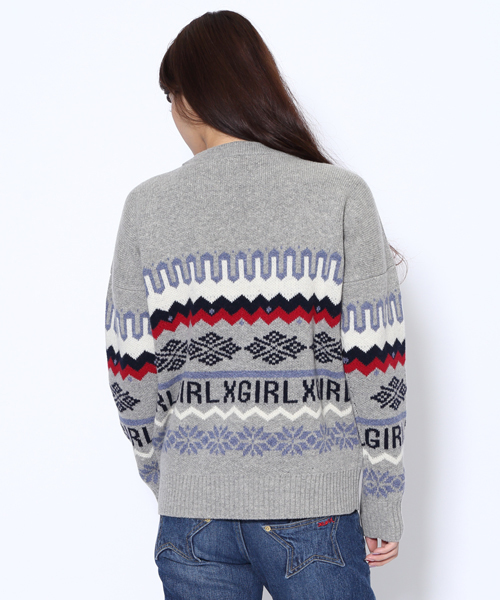 X-girl(エックスガール)の「NORDIC KNIT TOP(ニット/セーター・レディース・ホワイト/アッシュ/ネイビー・2/1)」の7枚目の写真