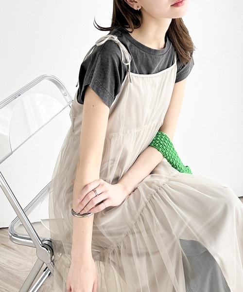 classicalelf（クラシカルエルフ）の「1枚で主役級。チュールレイヤードワンピース（ワンピース・レディース・ブラック/グレイッシュベージュ・LARGE/MEDIUM/SMALL/X-LARGE）」の16枚目の写真