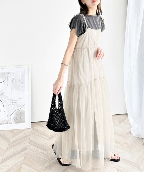 classicalelf（クラシカルエルフ）の「1枚で主役級。チュールレイヤードワンピース（ワンピース・レディース・ブラック/グレイッシュベージュ・LARGE/MEDIUM/SMALL/X-LARGE）」の17枚目の写真