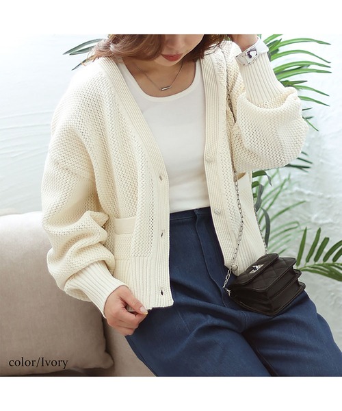 GOLDJAPAN(ゴールドジャパン)の「メッシュニットクロップドカーディガン【大きいサイズ対応】(カーディガン/ボレロ・レディース・アイボリー/ブラック/グレー・4L/3L/LL/5L)」の21枚目の写真