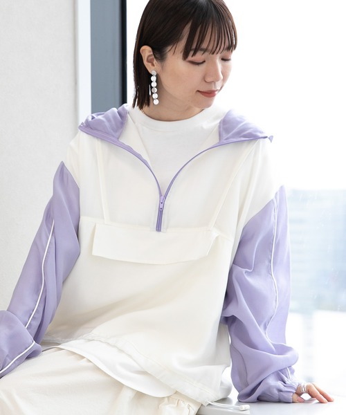 RAGEBLUE（レイジブルー）の「配色シアー/アノラックルーズパーカー（パーカー・レディース・ブルー系/ホワイト系・FREE）」の19枚目の写真